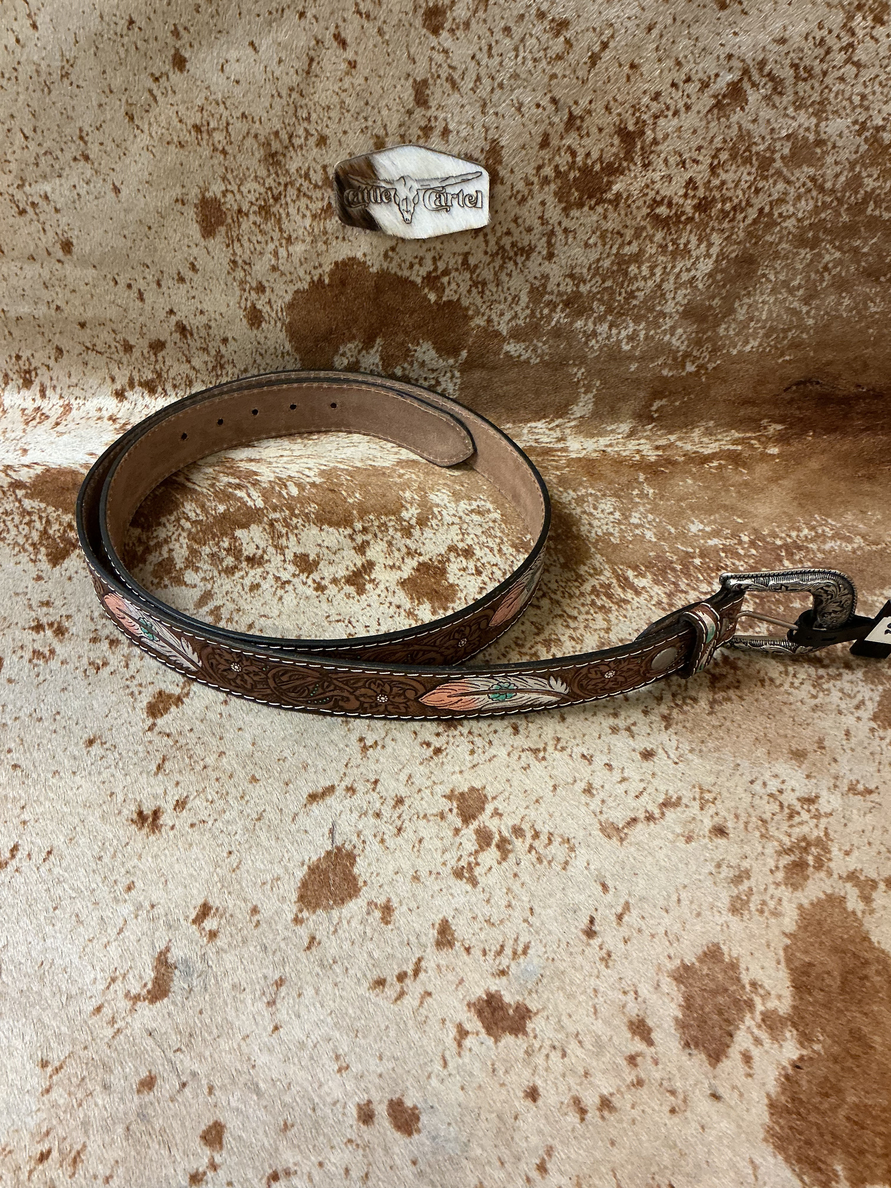 Belt, Painted Feather & Floral Vine