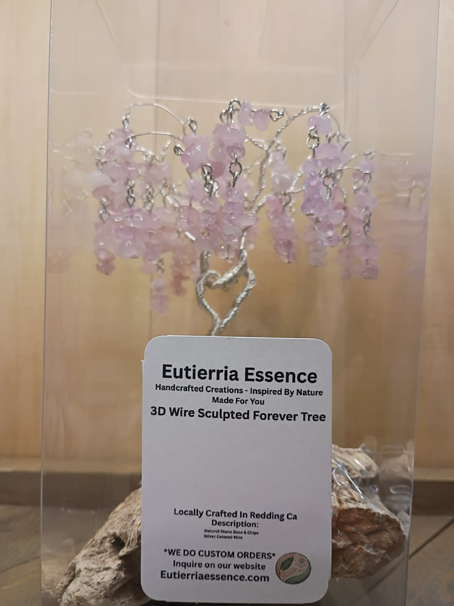 Front View Rose Quartz Forever Willow Tree - Rose Quartz Crystal Tree Sculpture