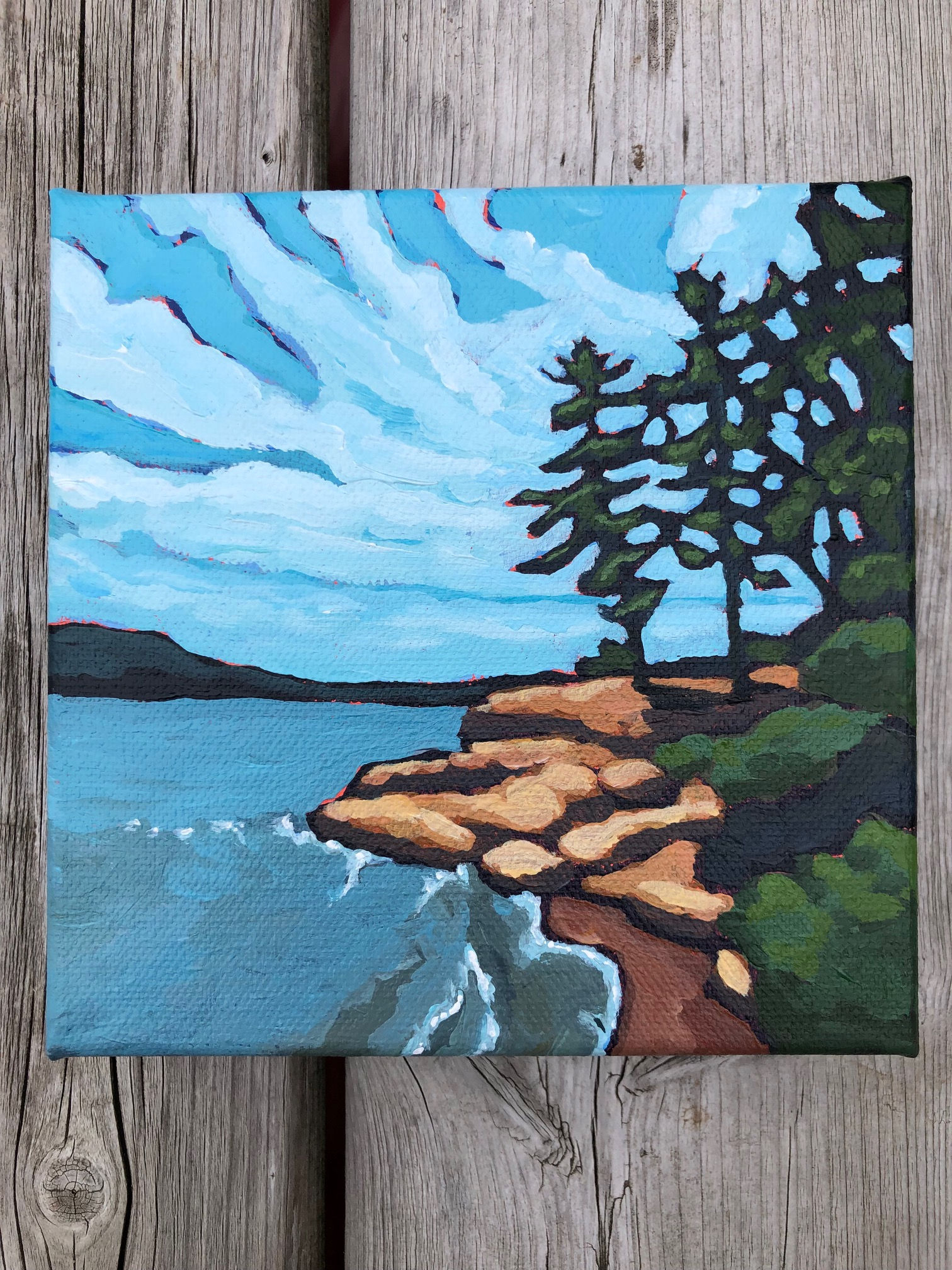 Algonquin park Rock lake view from the trail.  6 x 6 Acrylic