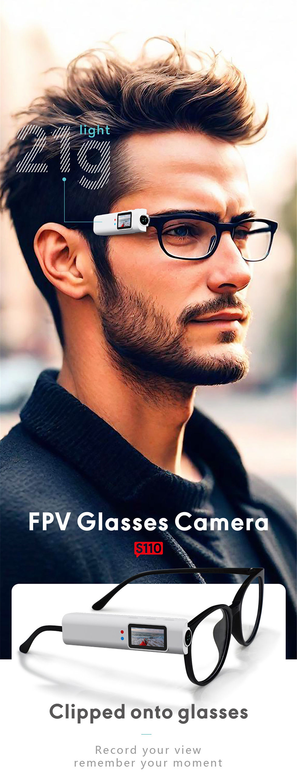 Miniatura: 2025 2.7K HD FPV Glasses Camera Wearable WiFi Video Camcorder 110°Wide Angle Le