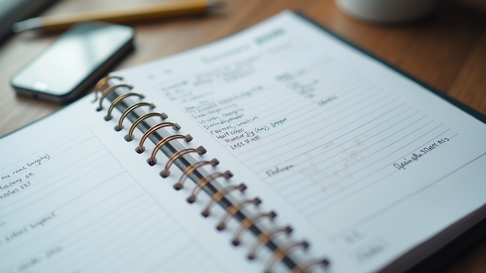 Close-up view of a planner with organized tasks and notes