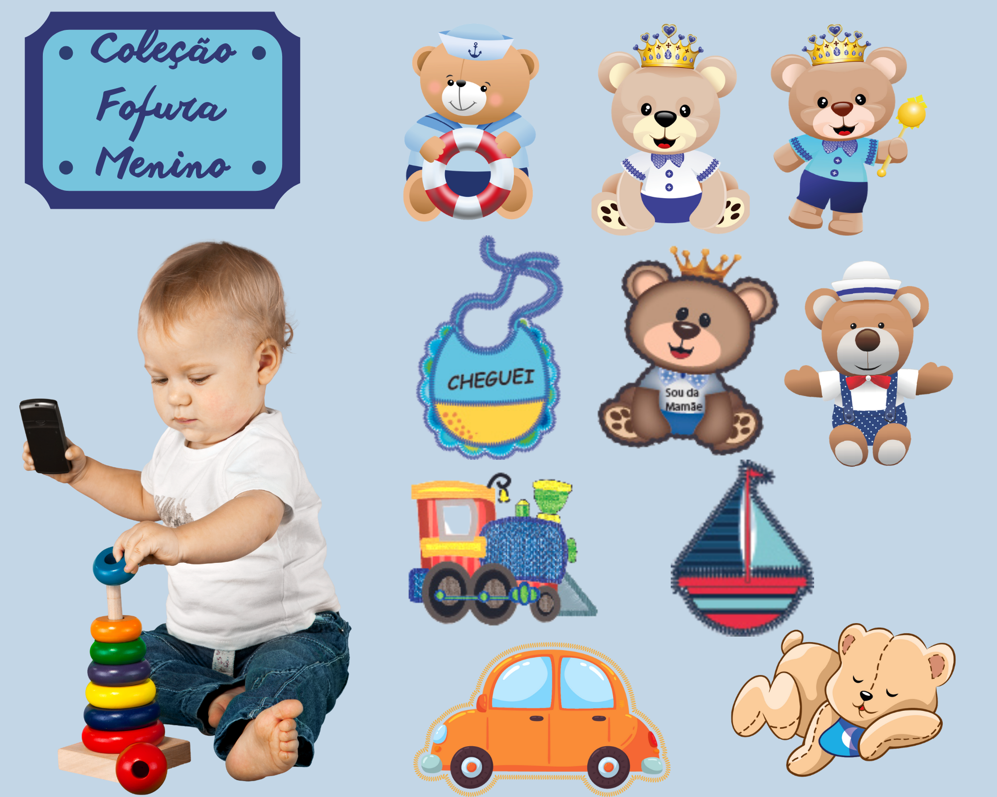 Kit Patch Aplique Termocolante Fofura Menino Carol Art