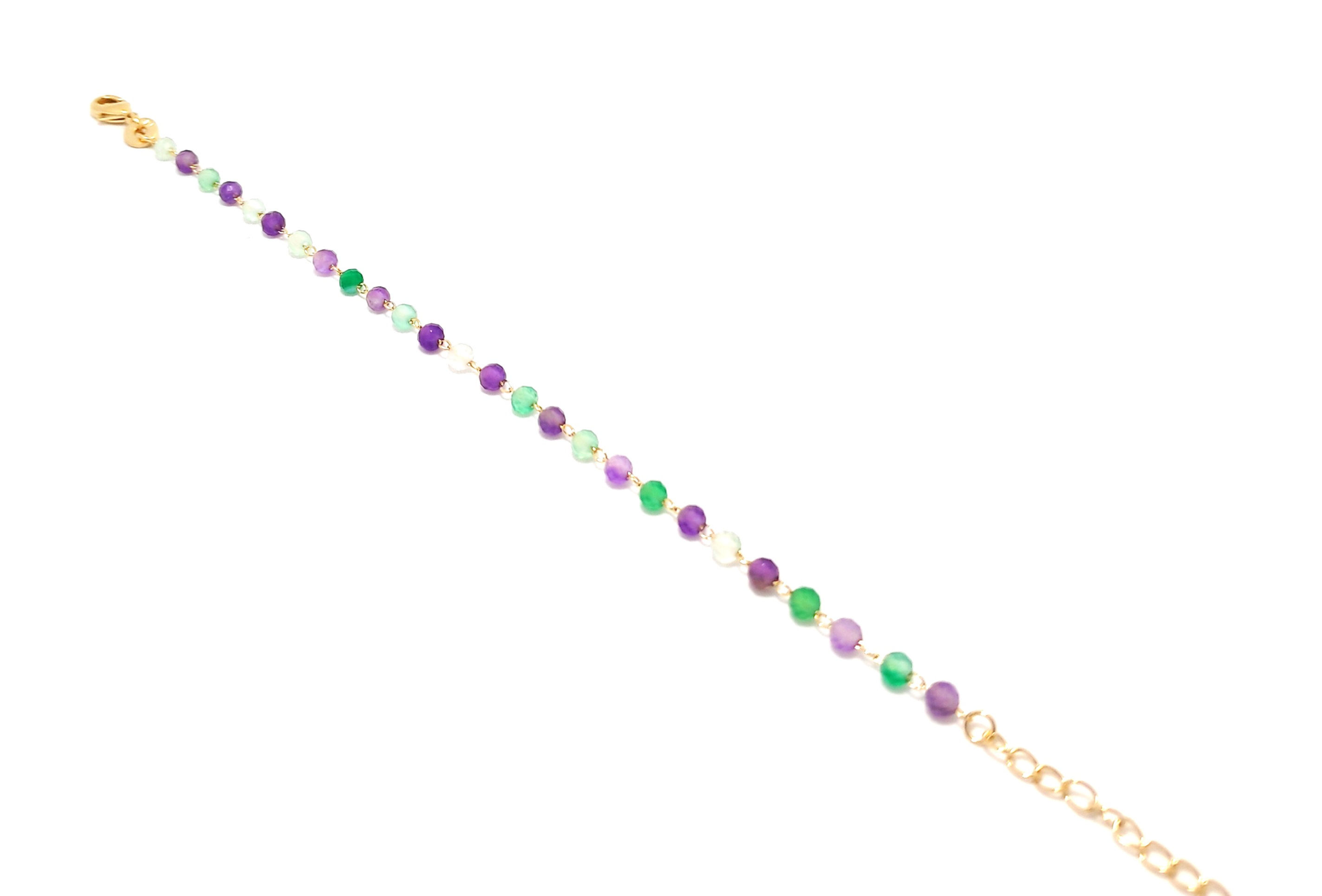 Bracelet Plaqué Or et Pierre Améthyste / Calcédoine Verte