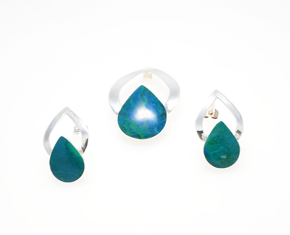Parure Argent Pierre Chrysocolle vert