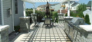 out door kitchen pergolas patio stone pillars granite counter tops maintenance free hydroseeding