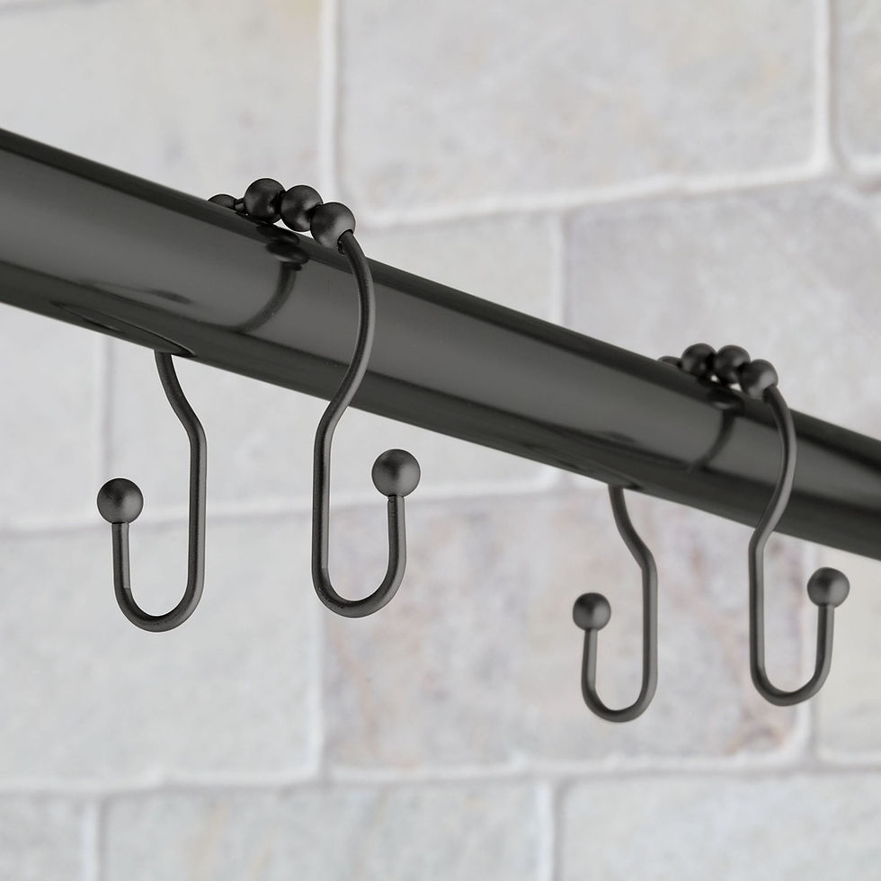 Elegant Double Shower Curtain Hooks w/ Rollerballs – Black on black shower rod