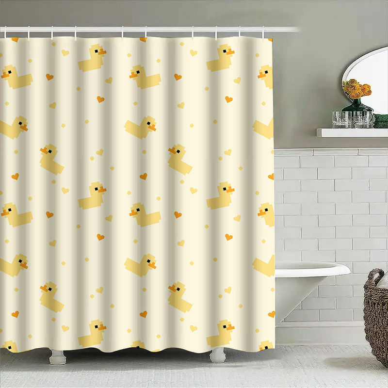 Pixelated Duck & Hearts Kids Shower Curtain – Cute Bathroom Décor