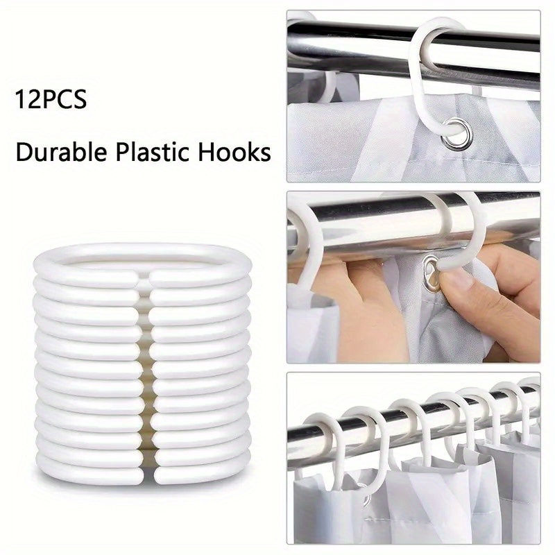 Thumbnail: Elegant White Floral Waterproof Polyester Shower Curtain comes with 12 durable plastic C-hooks