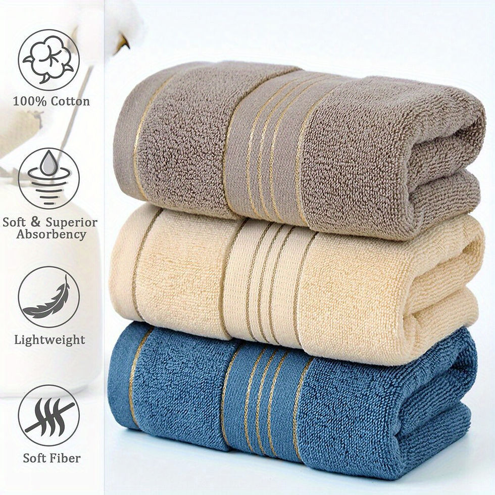 Brown, White and Blue 100% cotton towels, soft and super absorbent, lightweight, and soft fiber.