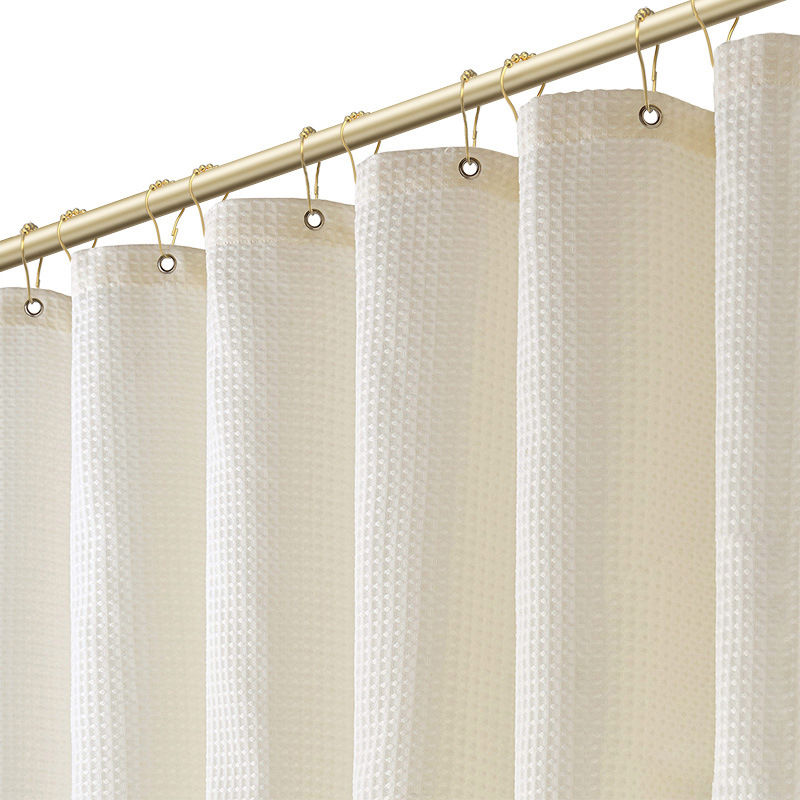 Thumbnail: Beige Waffle shower curtain with decorative hanging hooks (not included)