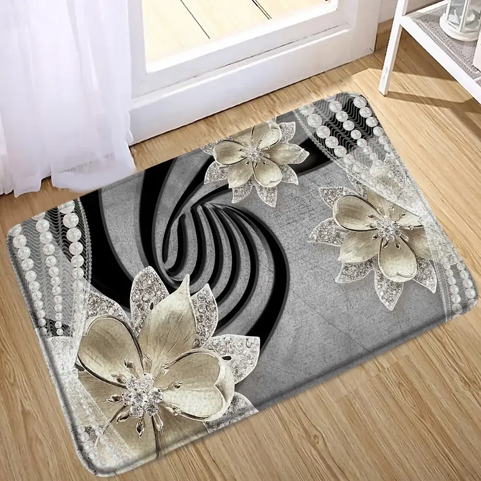 Thumbnail: Black, White & Silver 3D flowers, beads and swirl design - mat only