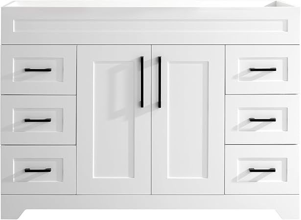 AquaSoul home decor - MKDK 48" White Bathroom Vanity Cabinet – 6 Drawers, 2 Doors -closed - plain background