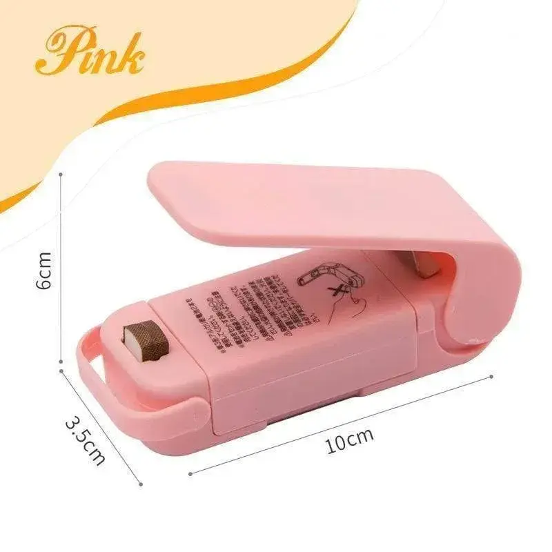 Thumbnail: Pink Portable Food Bag Sealing Machine measures 10cm x  3.5cm x 6cm.