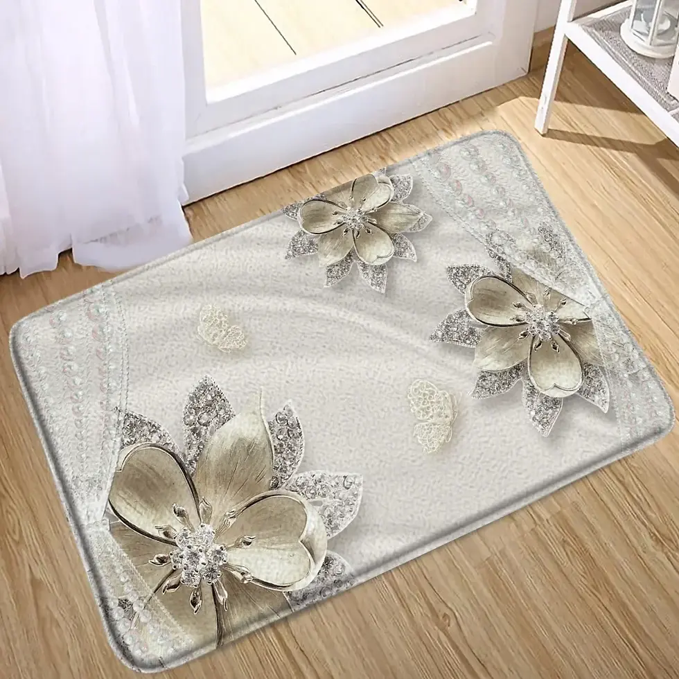 Thumbnail: White and Silver flowers with white beads 3D designed shower - mat only