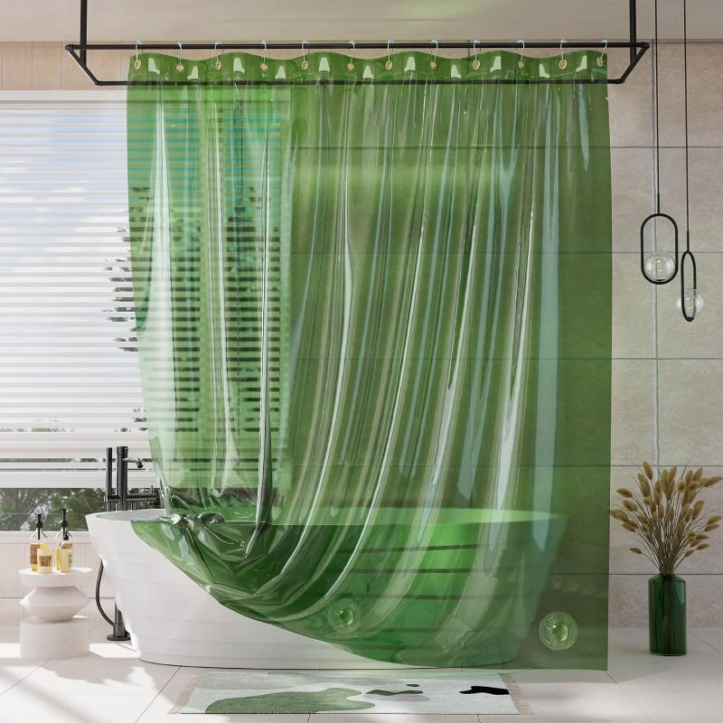 Clear green heavy duty shower curtain