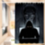 Hacker with Ghost Hacker behind - Black Ombre background shower curtain