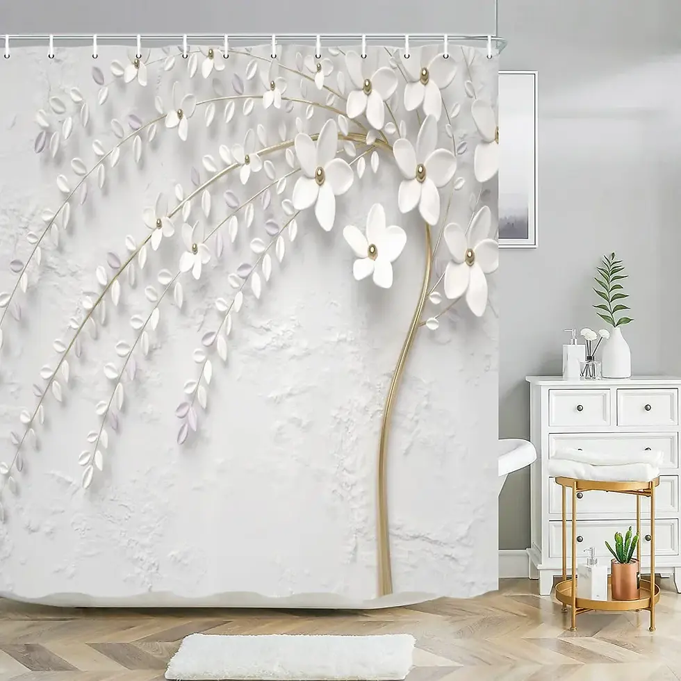 Thumbnail: Tree with White Flowers and Flowing Leaves - Curtain Only