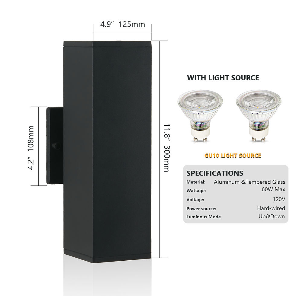 2-Pack Modern Outdoor Wall Light Set - Measurements and light source
