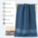 Thumbnail: Hanging blue cotton towel with White and Brown folded towels, machine washable, quick drying, long lasting, ultra soft
