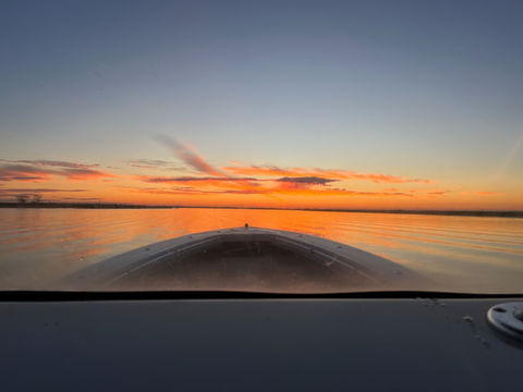 sunset on boat ride in Venica, Louisiana