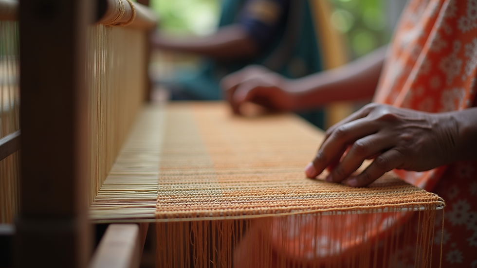 Eye-level view of traditional Assamese handloom weaving on a loom