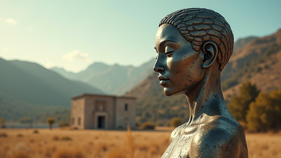 Close-up view of a large-scale contemporary Indian sculpture in an outdoor setting