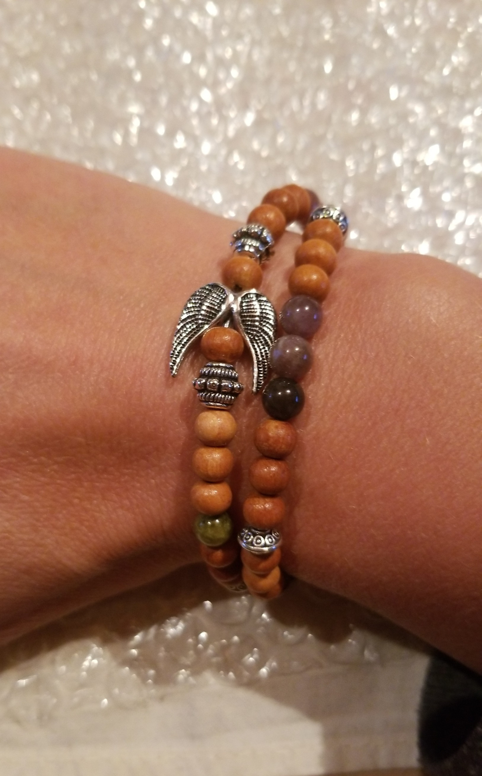 Tourmaline multicolore et bois tropical