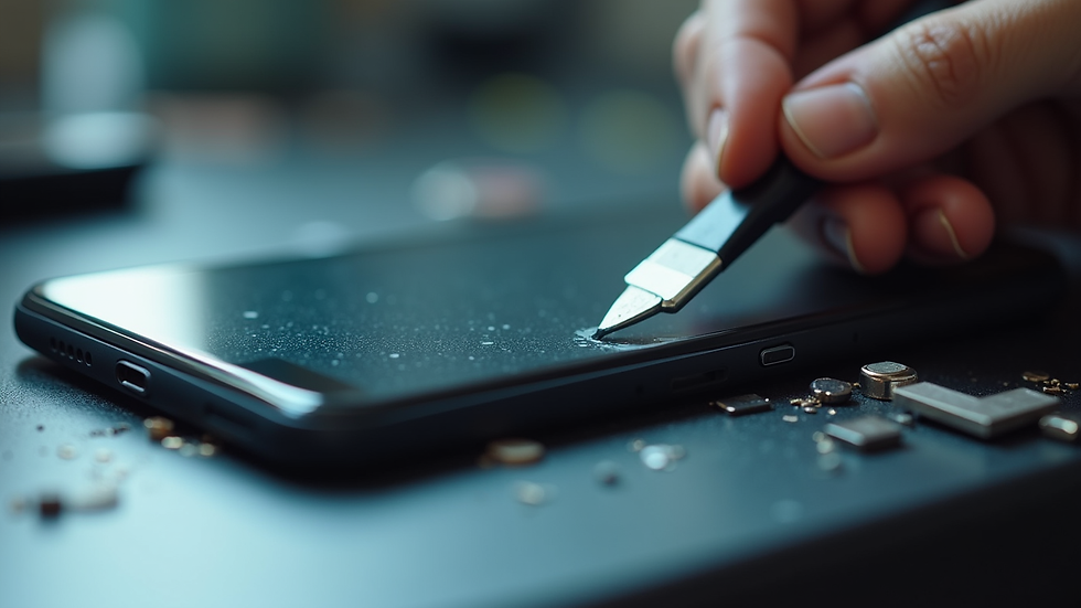 Close-up view of a Pixel smartphone screen being repaired