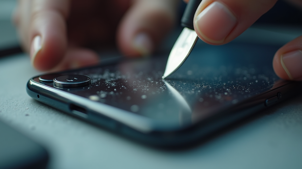 Close-up view of a Pixel smartphone screen being repaired