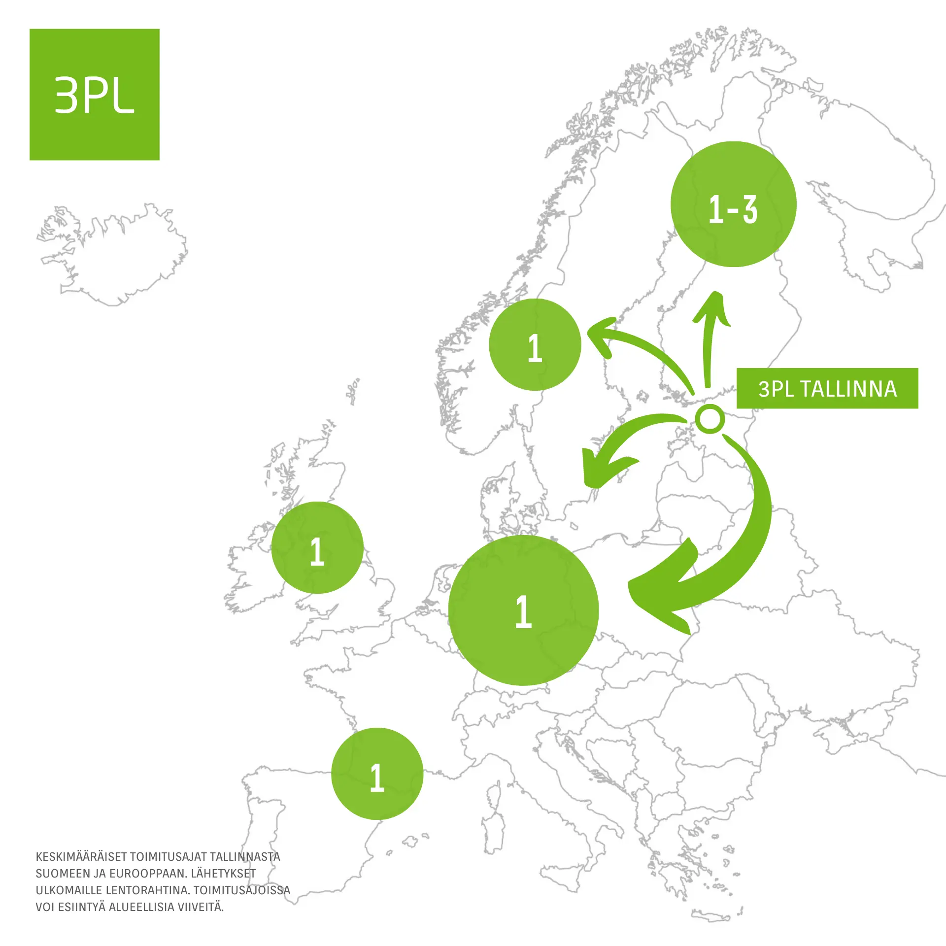 3PL Tallinnan keskimääräiset toimitusajat ovat 1–3 päivää