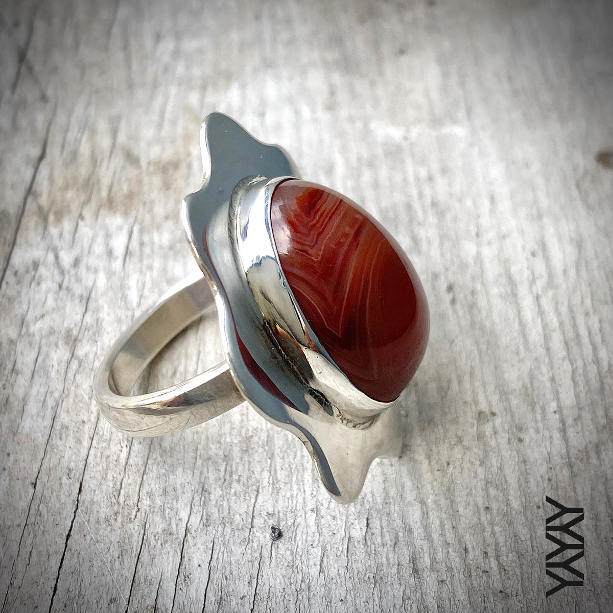 FLOWER RED AGATE RING