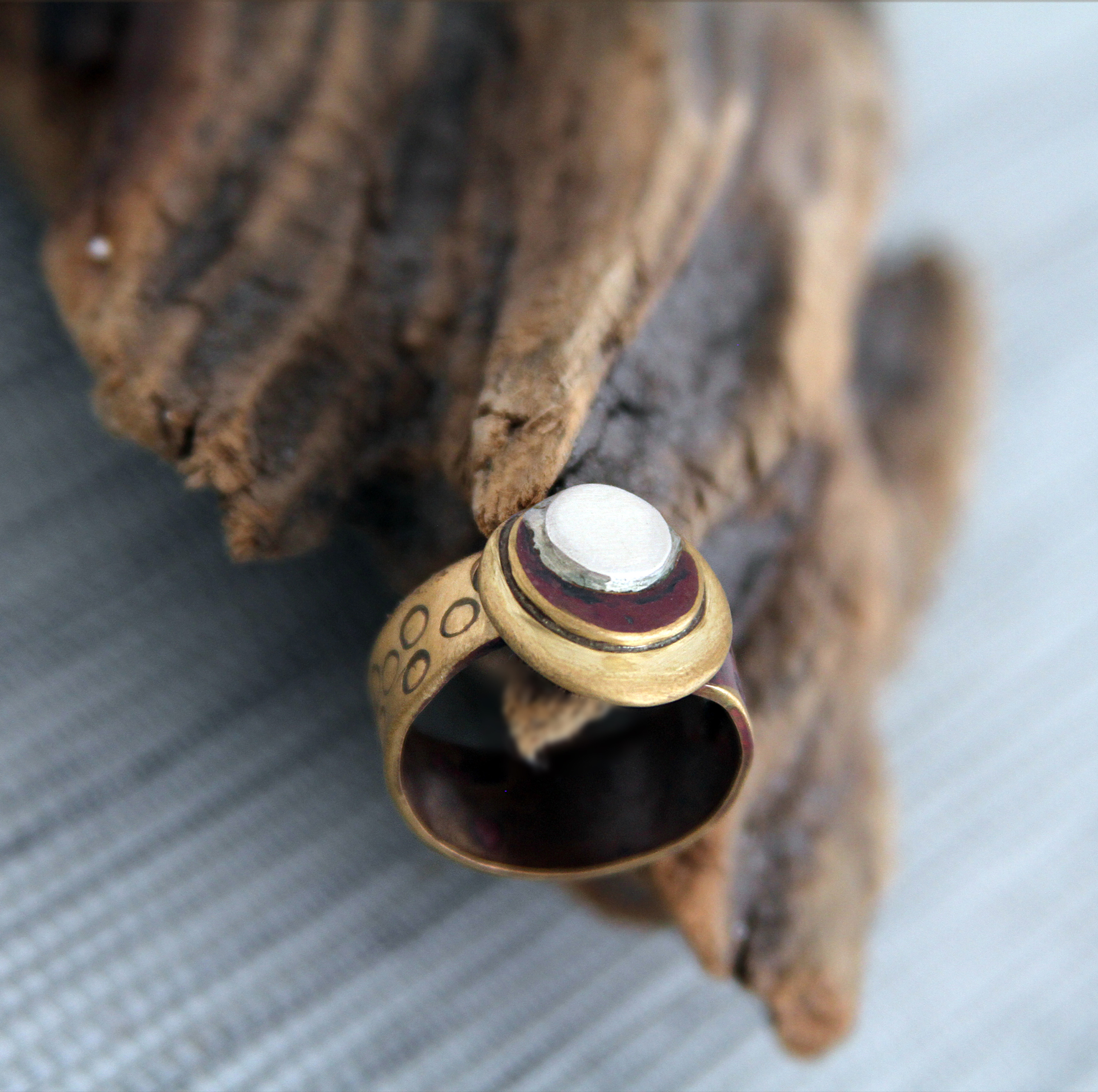 BRASS & STERLING SILVER WITH RED PATINE