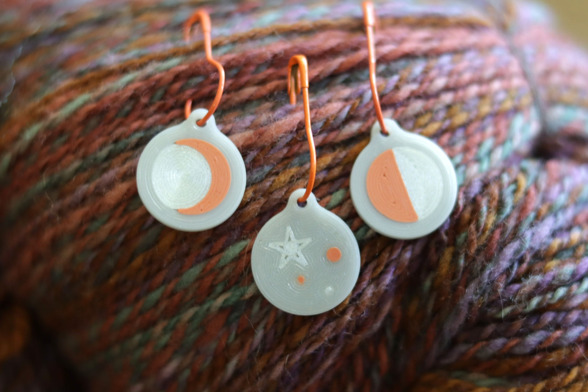 Moon and Stars Stitch Marker Set - Grey and Pumpkin - Summer Solstice 2026