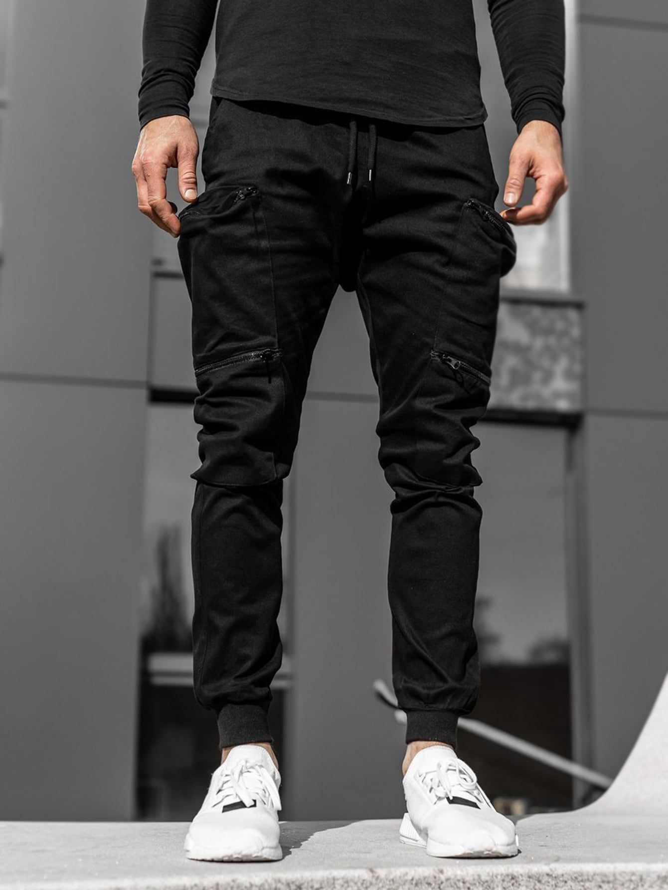 Men Zip Detail Drawstring Waist Joggers