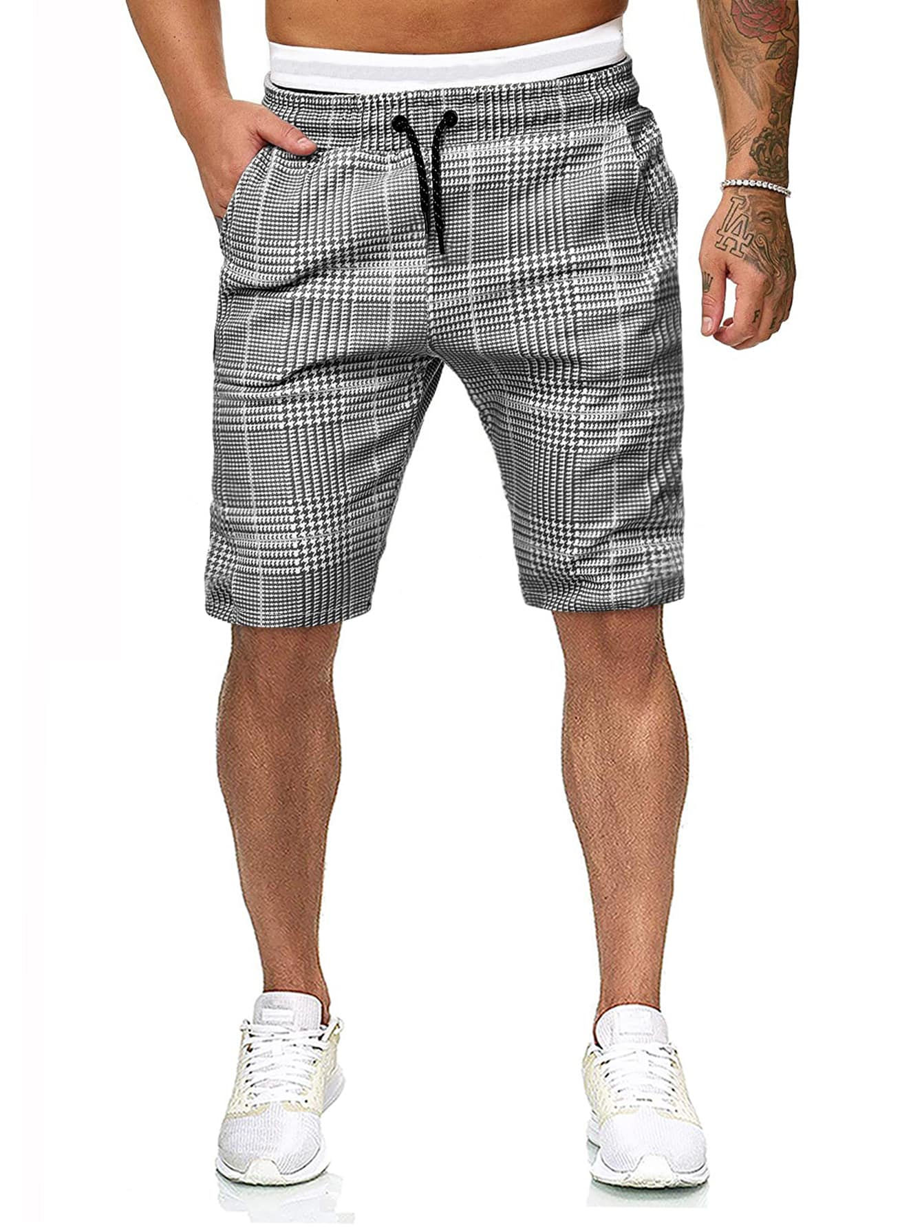 Men Plaid Drawstring Waist Shorts