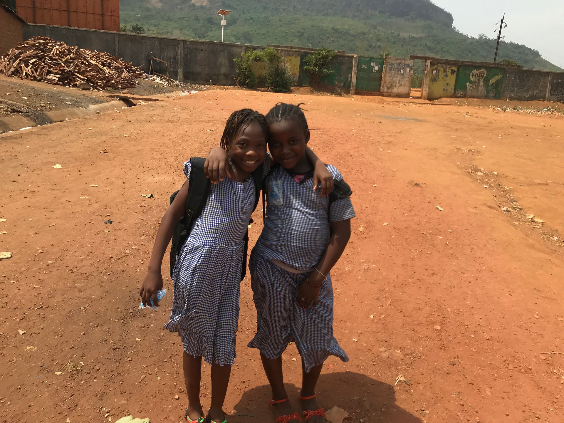 Two school girls on their way home from school