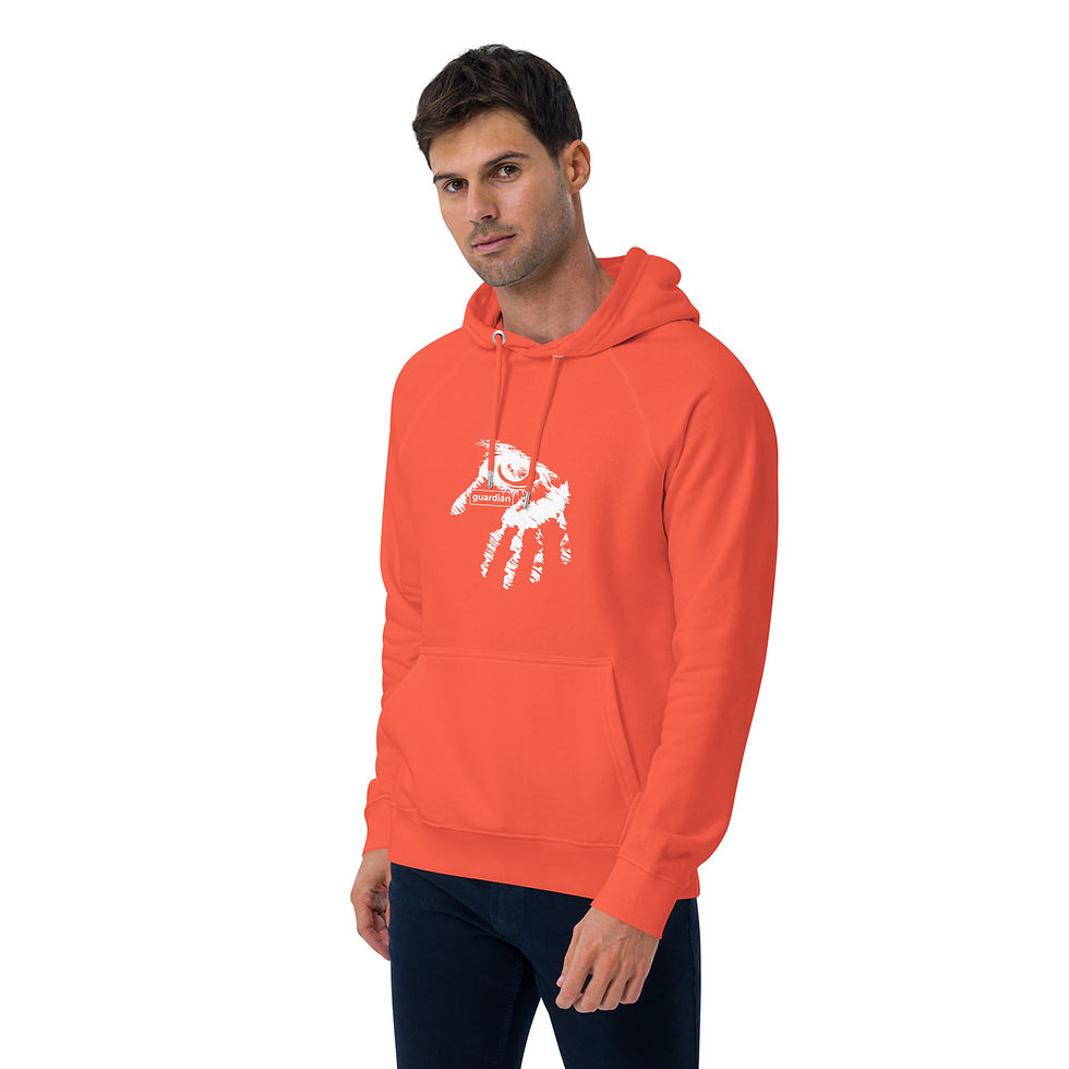 Miniatura: Sudadera unisex con capucha ecológica raglán Guardian Hand White