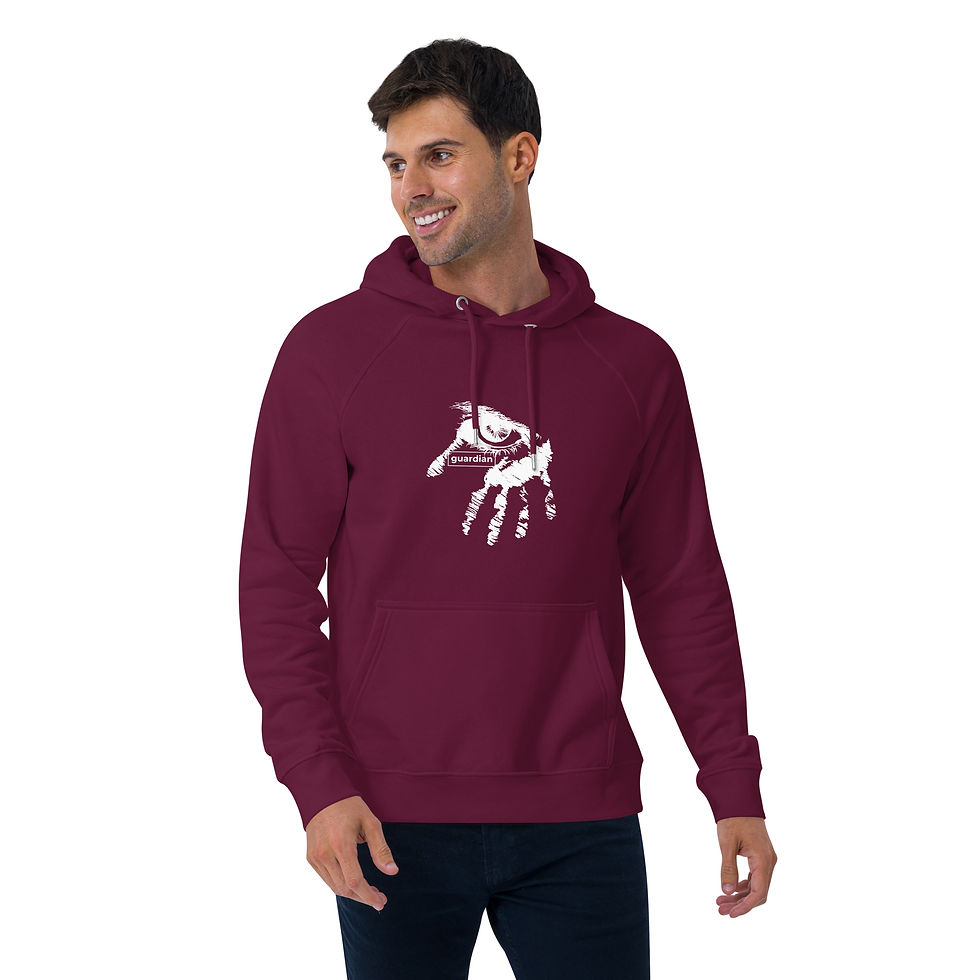 Miniatura: Sudadera unisex con capucha ecológica raglán Guardian Hand White