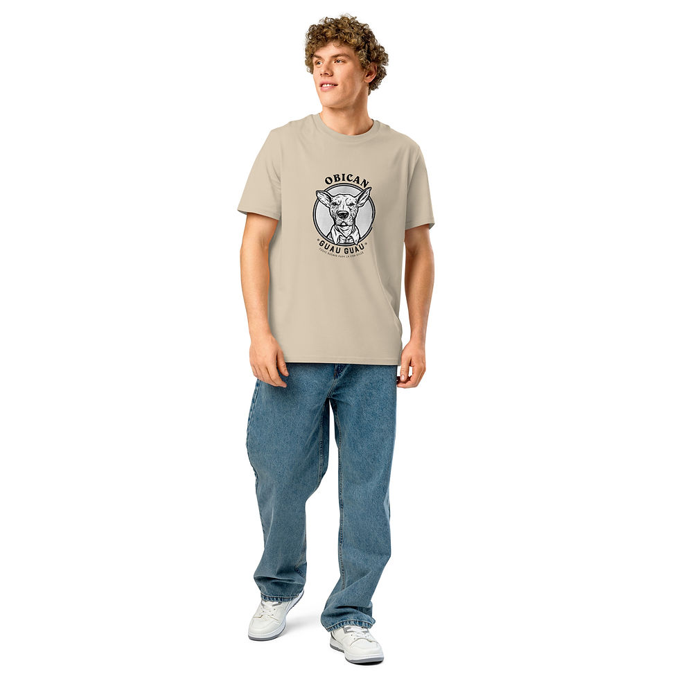 Miniatura: Camiseta unisex de cuello acanalado orgánico con fondo Obican Guau Guau