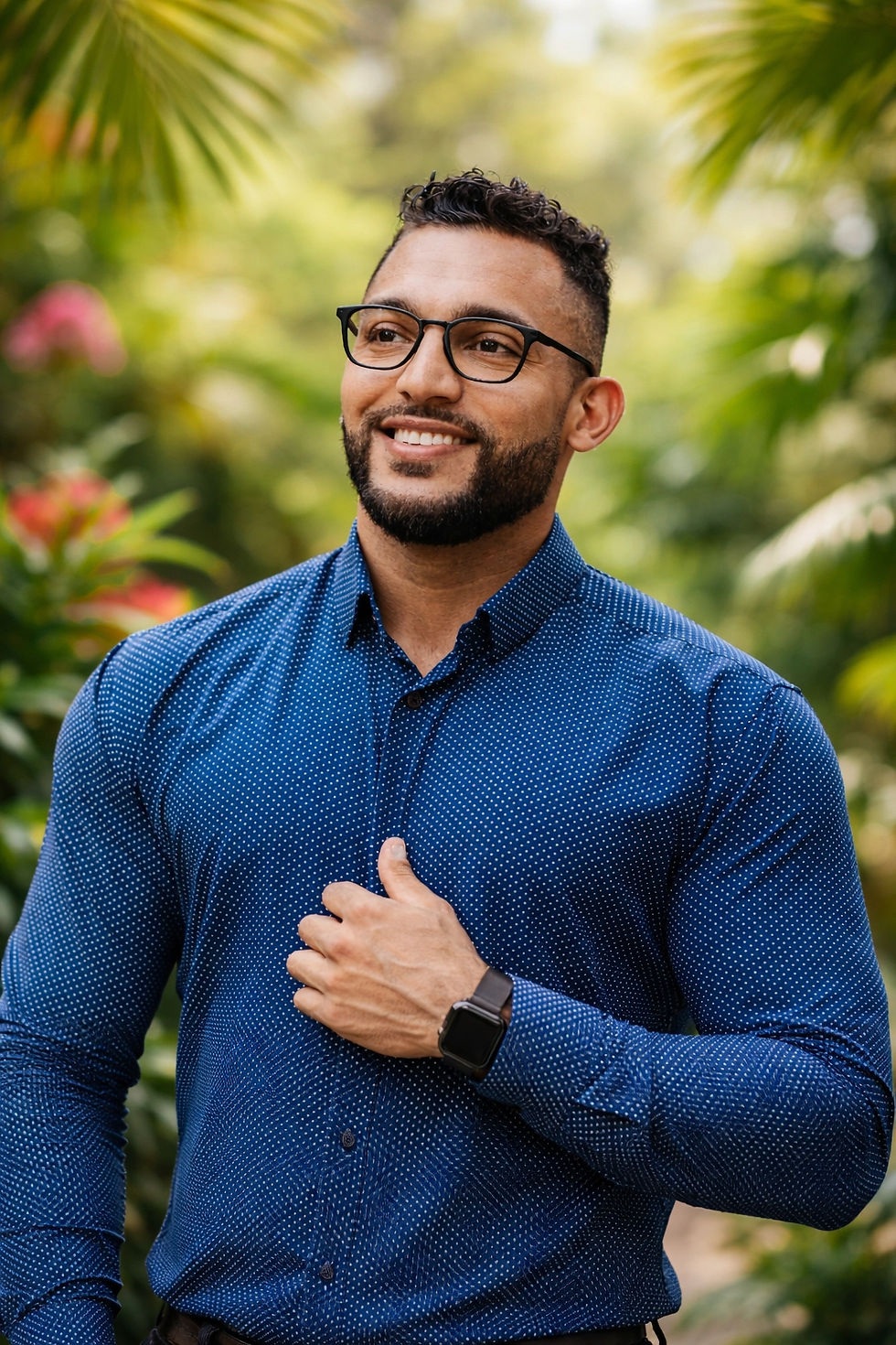Confident smile in tropical paradise.png