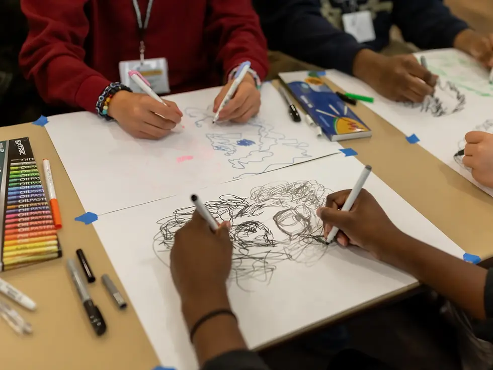 ambidextrous drawing teen therapy group activity for creative arts therapy in the San Francisco bay area