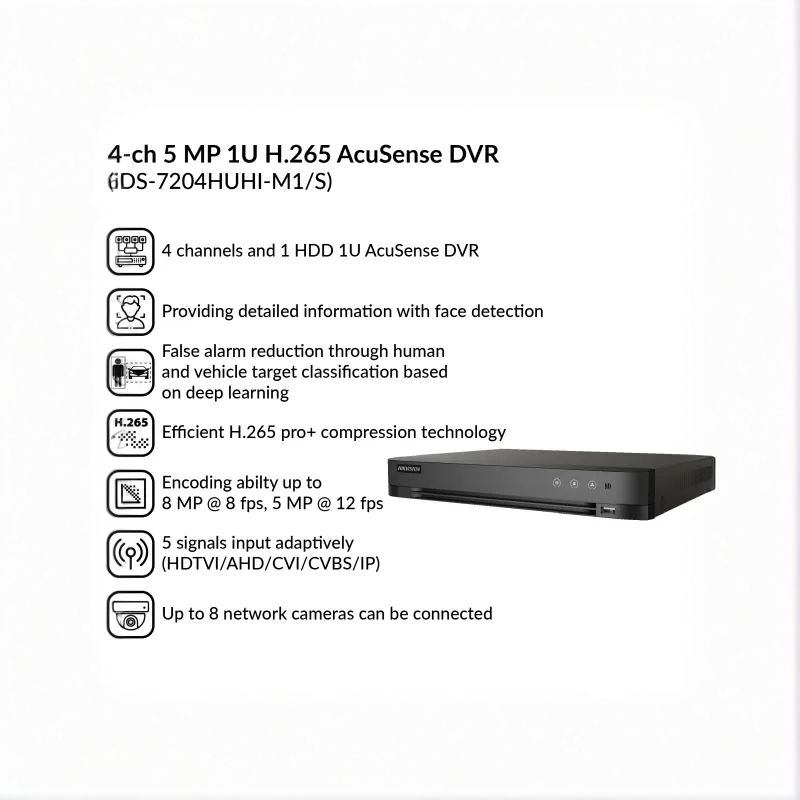 Thumbnail: Hikvision 4-ch 5MP 1U H.265 AcuSense DVR | iDS-7204HUHI-M1/S