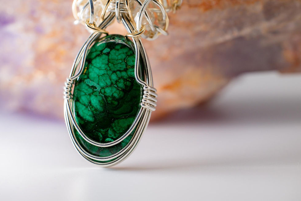 Thumbnail: Malachite with Libyan Desert Glass and Herkimer Diamond Pendant