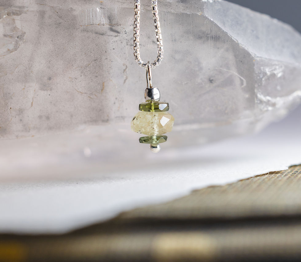Thumbnail: Moldavite and Libyan Desert Glass Dainty Minimalist Pendant