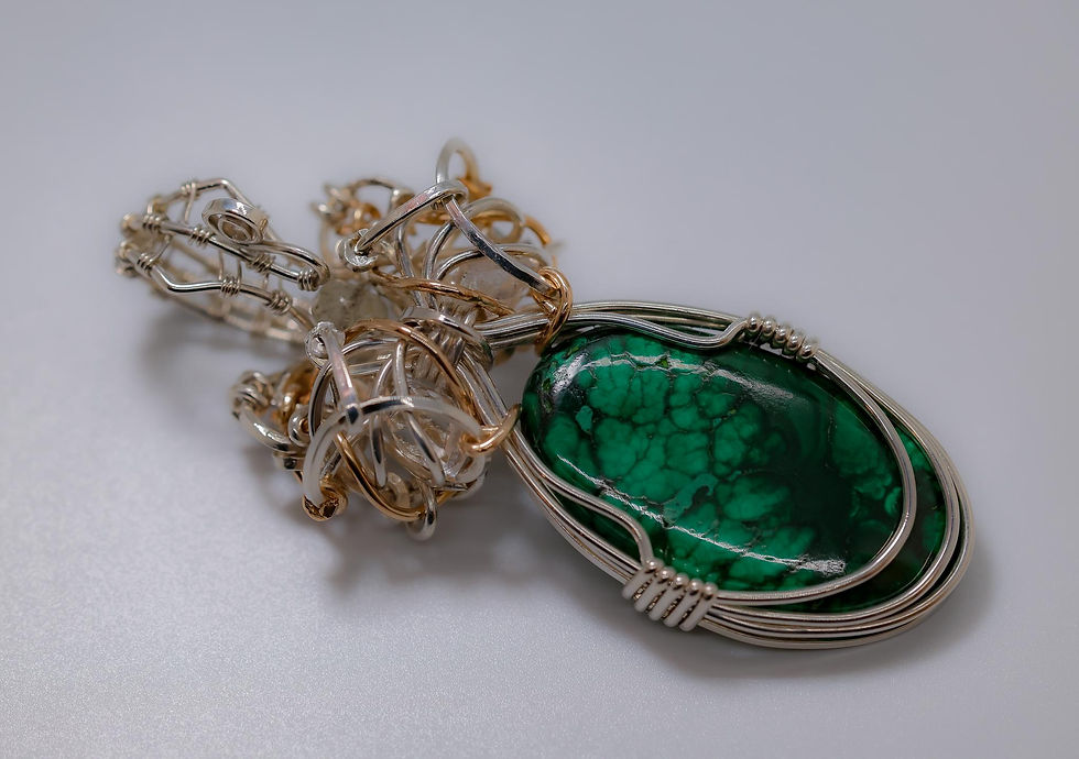 Thumbnail: Malachite with Libyan Desert Glass and Herkimer Diamond Pendant