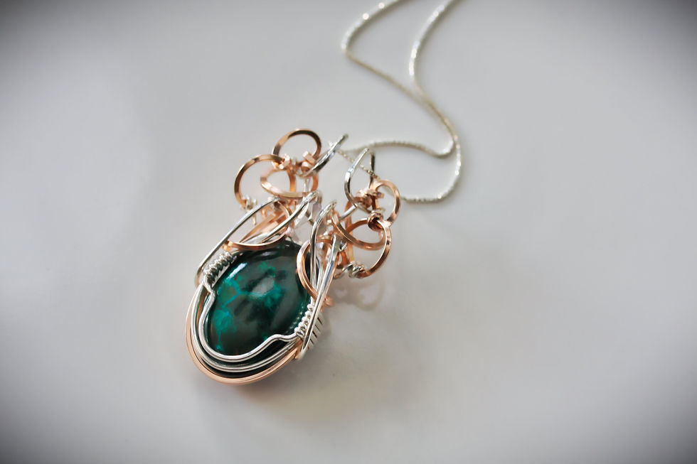 Thumbnail: Azurite Malachite with Herkimer Diamond Amulet Pendant - Argentium Sterling S...
