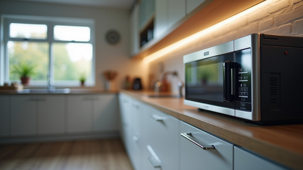 Close-up view of modern kitchen appliances