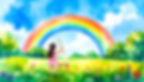 Firefly_Watercolour painting of a girl painting a rainbow and meadow against blue sky and