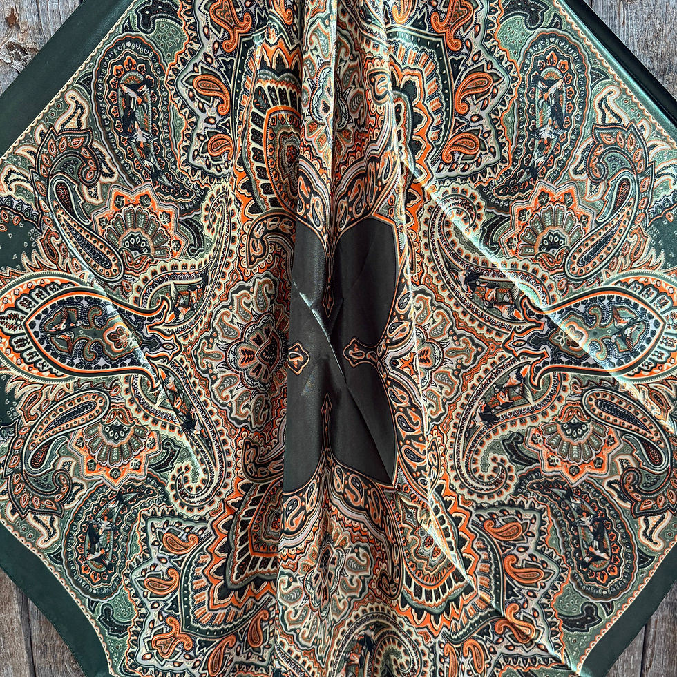Thumbnail: 35X35" Olive Green and Orange Paisley Wild Rag / Scarf WR3451