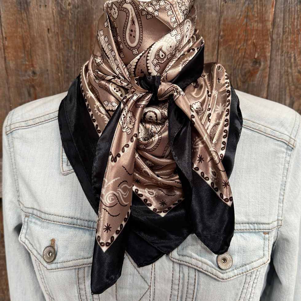 Thumbnail: 35X35"  Black and Tan Floral Paisley Wild Rag / Scarf WR3383